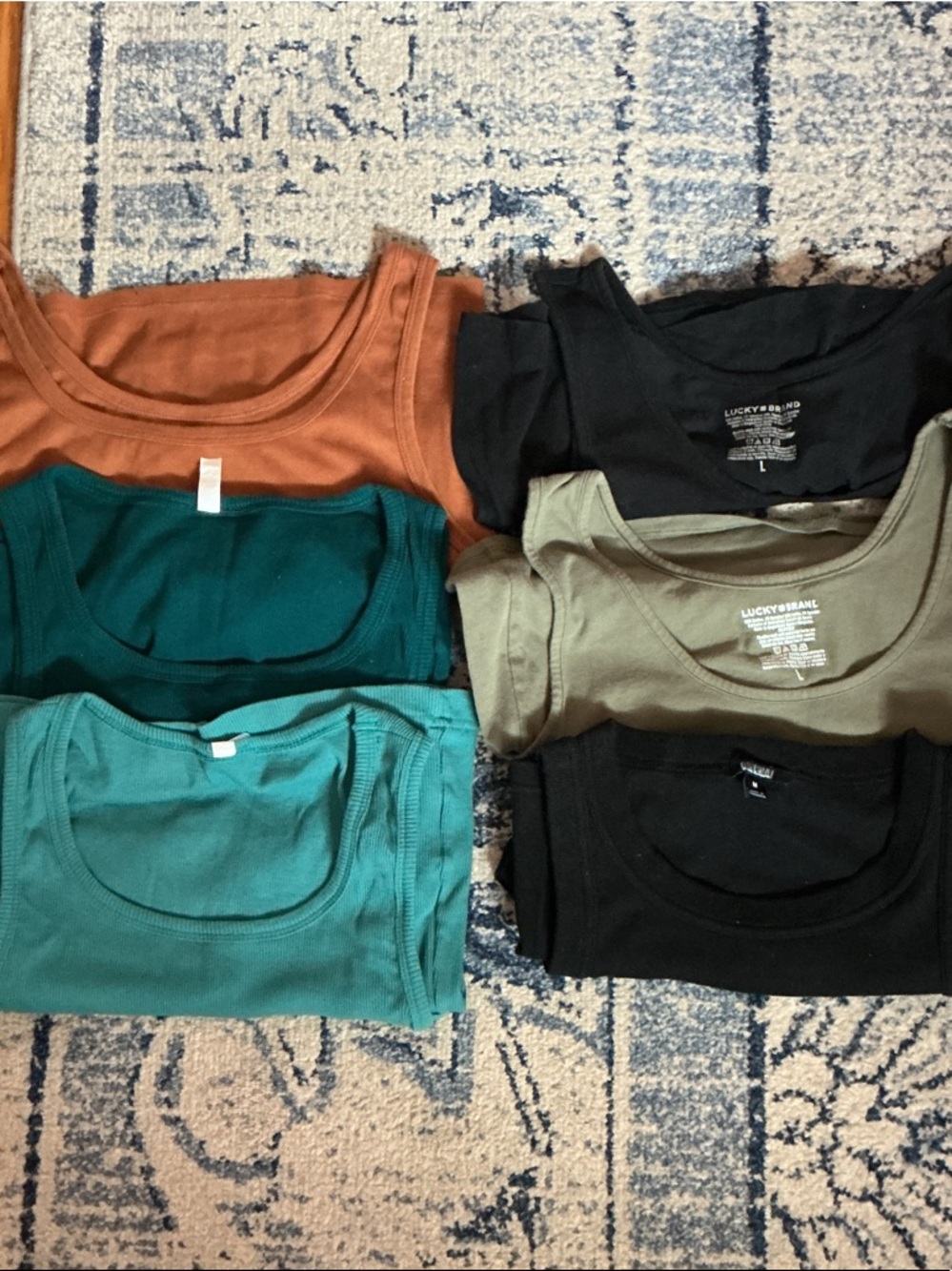 Assorted brands Scoop Neck Tank Top Set in Rust, Teal, Olive, and Black
